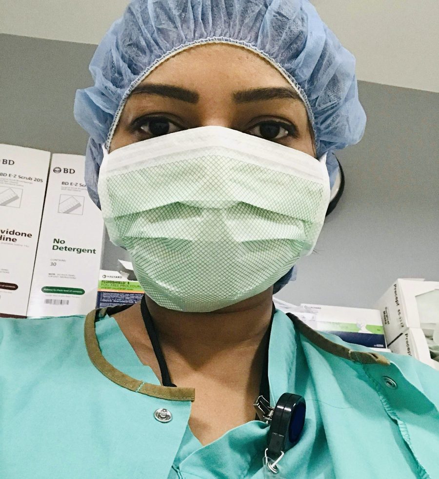 Zobia Zafar, PA-C, in scrubs before a clinic session